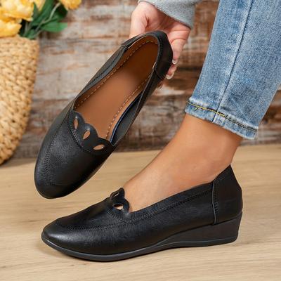 TEMU 1 Pair Stylish Round-toe Flats For Women - Black Synthetic Cover With Ankle Strap, Lightweight & Comfortable, Casual Or Formal Wear, Hand Wash Or Image