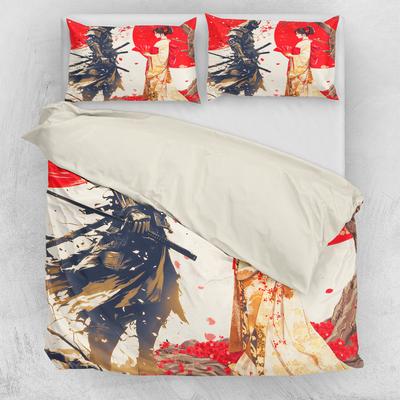 TEMU 3pcs Set Of Japanese And Woman Under Cherry Tree Printed Bedding - Including 1 Quilt Cover And 2 Pillowcases, Zipper Closure, Breathable Polyester, Machine Washable - Suitable For All Image