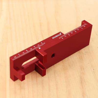TEMU Aluminum Alloy Woodworking Depth Measuring Ruler - 5-40mm Precision Gauge, Movable Marking Tool For Sawtooth & Mortise Measurements, Red Image