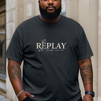 TEMU New Men's Plus Size Casual T-shirt - White Graphic Print, Short Sleeve, Round Neck, Summer Fashion, Machine Washable, Casual Summer Wear | Trendy Casualwear | Smooth Fabric, Plus Size Image