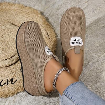 TEMU Women's Fashionable Thick Sole Slip-on Sneakers - Black Fabric Upper, Tpr Sole, Synthetic Insole, Hand Washable, Casual Shoes|chunky Sole Sneakers|fabric Upper Sneakers Image