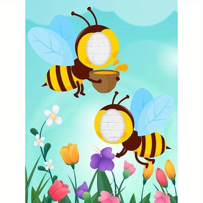 "TEMU 1pc 43.3x70.8" Bee-themed Party Banner - Vibrant 2d Flat Design With Bees & Colorful Flowers, Polyester Backdrop For Weddings, Birthdays, Family Celebrations, Cake Table Decorations & , Bee Decor" Image