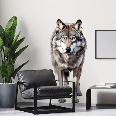 TEMU 1pc Wolf Totem Wall Decal - Realistic Wolf Head Art Sticker, Self-adhesive Removable Glossy Finish, Durable Plastic Animal Print For Tile & Smooth Walls, No Residue Home Decor Image