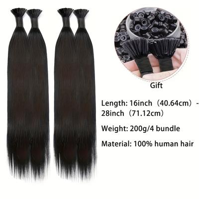 TEMU 200pcs Straight Human Hair Extensions With Beads - 16-28 Inch Invisible Hair Bundles For, Hair, Natural Look, All , Style Enhancement | Sleek | Secure Bead Attachment Image