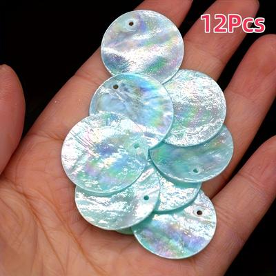 TEMU 12pcs Natural Colorful Shell Pendants, 2.5cm Thin Single Hole Dye Shell Beads, Iridescent Shell Pieces For Making, Wind Chimes, And Curtains, Making|iridescent Finish|natural Shell Pendants Image