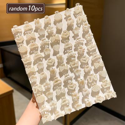 TEMU Random 10pcs Women' Color Small Hair Claw Combination, Plastic Material, Multi-element Style, Elegant Retro Style, Suitable For Daily Use, All Image
