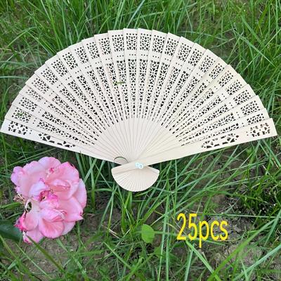 TEMU 25 Elegant Wooden Handheld Fans For Women, Handcrafted, Exquisite And Beautiful, Suitable As Gifts For Weddings, Birthday Parties, Home Decor, And Photography Props. Image