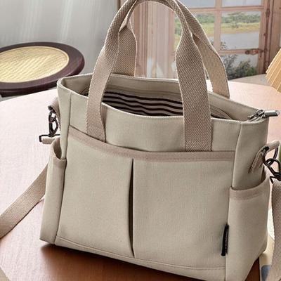 TEMU Stylish Multifunctional Tote Bag - Durable Polyester Shoulder & Crossbody Bag With Zipper Closure, Beige & Black Options, Commuting, Travel, And Gift , Small Crossbody Bag Image