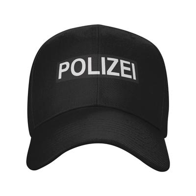 "TEMU 1pc Funky German Police Print Baseball Cap - Adjustable, Lightweight & Versatile Sunshade Hat For Men And Women, Black With White "polizei" Design, Polyester Fiber, Hand Wash Or , Baseball Cap" Image
