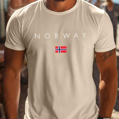 TEMU Men's Norway Casual Crew Neck T-shirt - Medium Stretch Fabric, Short Sleeve, Regular Fit, Vibrant , Ideal For Going Out Image