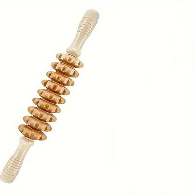TEMU Solid Wood Nine-wheel Massage Stick, Suitable For Body, Neck, Back, Waist, Legs, , Suitable For Holiday Parties, Valentine's Day Party, Day, And Party Gifts Image