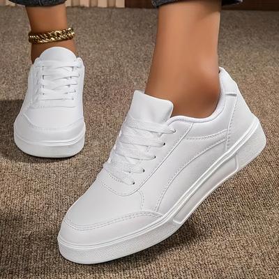 TEMU Women's Casual White Sneakers - Lightweight, Lace-up, Athletic Shoes With Stylish , Students And Fashion Women, Casual Athletic Shoes|stylish Casual Shoes|synthetic Upper, White Sneakers Image