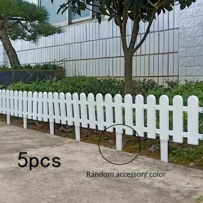 TEMU Set Of 5 Durable White Pvc Plastic Decorative Fences - Suitable For Indoor And Outdoor Garden Edges For Patios, And Gardens Image