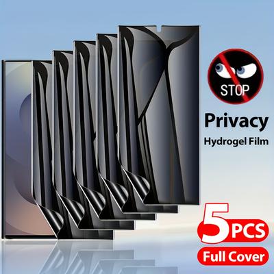 TEMU 5pcs Privacy Hydrogel Film For Galaxy S25 Edge S24 Ultra S23 Fe S22 S21 Fe A56 A36 A26 A16 A55 A35 A25 A15 5g Anti-peeping Soft Tpu Screen Protector Self-, Ultra-thin Image