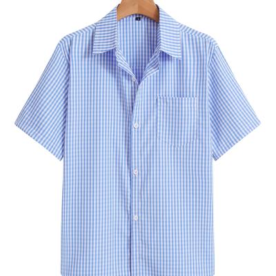 TEMU Men' Quality Casual Short Sleeve Button-up Shirt - Light Checkered Pattern, Lapel Collar, Non-stretch Fabric, Summer Fashion, Pockets Included, Casual Wear|checkpattern|short Sleeve Image
