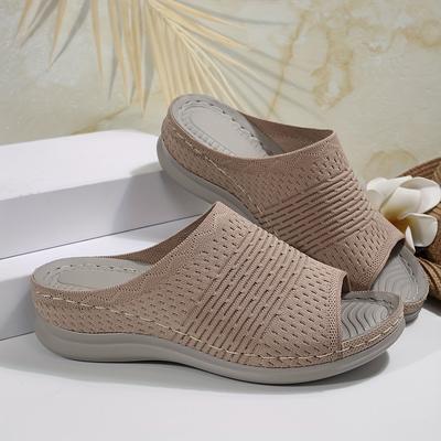 TEMU Women's Casual Slip-on Sandals - Comfortable Fabric Slip-ons With Round Toe, Low Heel, And Decorative Strap Design, Indoor/outdoor Use, Everyday |elegant Footwear|fabric Upper Sandals Image
