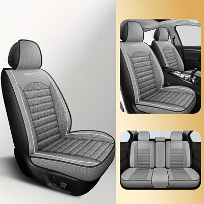 TEMU Universal Car Seat Covers - Comfortable, Durable Linen Material, Five-seat Fit For Sedans And Suvs, No Filler, Woven Texture, |woven Texture Seats|durable Linen Cover, Car Seat Covers Image