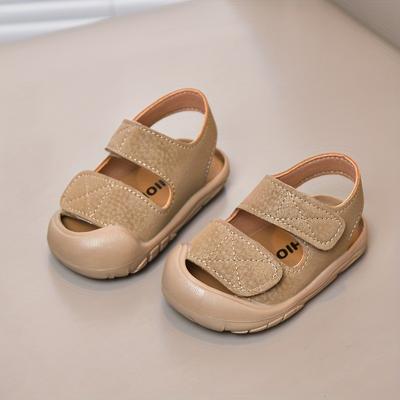 TEMU 1 Pair Unisex Summer Sandals - Lightweight Breathable Casual Sandals With Adjustable Straps, Brogue Detailing & Tpr Sole For Everyday Play (black/beige/white), Secure Shoes Image