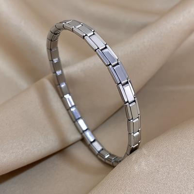 TEMU 1pc Stainless Steel Elastic Bracelet - Fashionable With Golden-tone Finish, Ideal For & Parties, Perfect Gift For Day Or Father's Day, Casual Accessory|sleek Jewelry|durable Bracelet Image