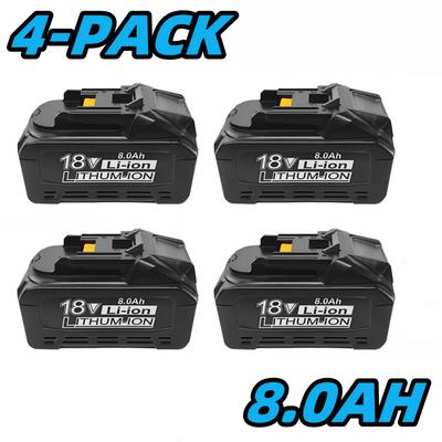 TEMU 4pack 8.0ah 18v Lithium-ion Rechargeable Batteries, Compatible With Makita Cordless Power Tools, Led Indicator, Metal & Plastic Construction, No Electricity Needed Image