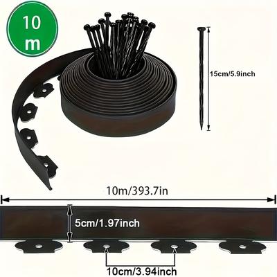 TEMU Black Pe Garden Edging - 393.7 Inch Flexible Landscape Border With 30 Strong Anchors, Easy To Shape For Curved Or , Separating Lawn And Garden, Garden Border | Curved Edging | Flexible Material Image