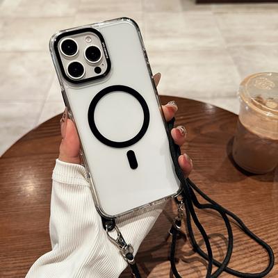 TEMU Crossbody Lanyard Necklace Transparent For Magnetic Phone Case For Iphone 16 15 11 12 13 14 Pro Anti-lost Clear Cover Image