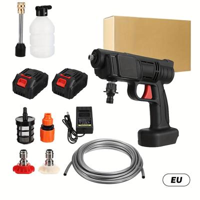 TEMU Wireless Lithium Car Wash Machine With 240l/h Water Flow, Foam Bottle + Rotating Nozzle, 1300mah Battery Portable High-pressure Washer Image