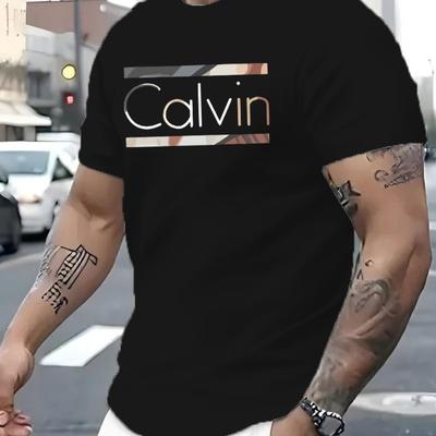 "TEMU Men's Casual Crew Neck T-shirt With "" Letter Print - 100% Breathable Fabric, Machine Washable, Regular Fit Short Sleeve Tee For Casual Attire & , Streetwear Fashion | | Design" Image