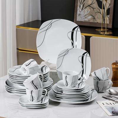 TEMU 30pcs Dinnerware Sets, Tableware Sets For 6 People, Tableware Sets Suitable For Family Gathering Dinner Plate, Dessert Plate, Soup Plate, And Cups Image