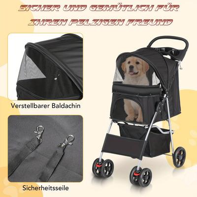 TEMU Foldable Pet Stroller For Small & Medium - 15kg Capacity, 300d Oxford Cloth & 0.8cm Carbon , Compact Storage, Smooth 4-wheel Design, Black Image
