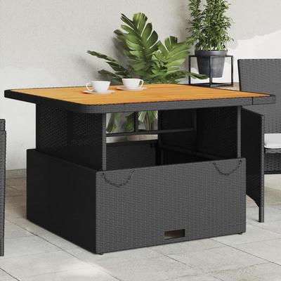 TEMU Garden Table Black 110x110x71 Cm Poly Rattan And Acacia Wood Image