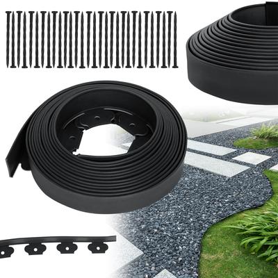 TEMU 10m Flexible Lawn Edging With Ground Anchor, Black Green Gray- Plastic Garden Bed Border, Lawn , Paver Mowing Edge For Garden Decoration Image