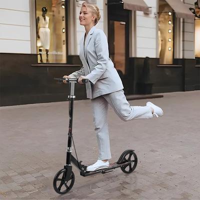 TEMU Foldable Scooter, Portable Foldable Big Wheel Scooter With , Easy Folding, Adjustable Handlebar, 100 Kg Load Capacity, Rear Foot Brake, Black Durable Iron Structure, City Commuting, Sports, Toys Image