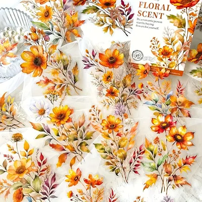 3 Stück, Aquarell-Pflanzen-Blumenaufkleber, wasserfestes PET-Material, große Größe, geeignet für Image