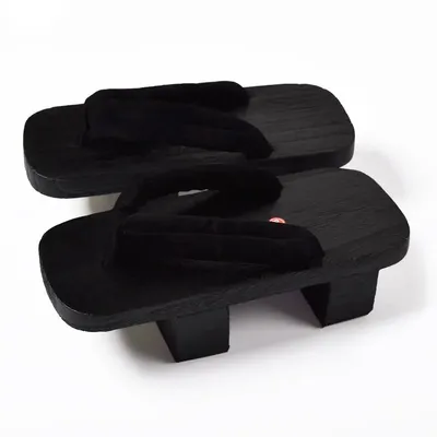 Casual Home Samurai Clogs Drachen Blumendruck Hausschuhe Geta Männer Frauen Schwarze Holzsandalen Image