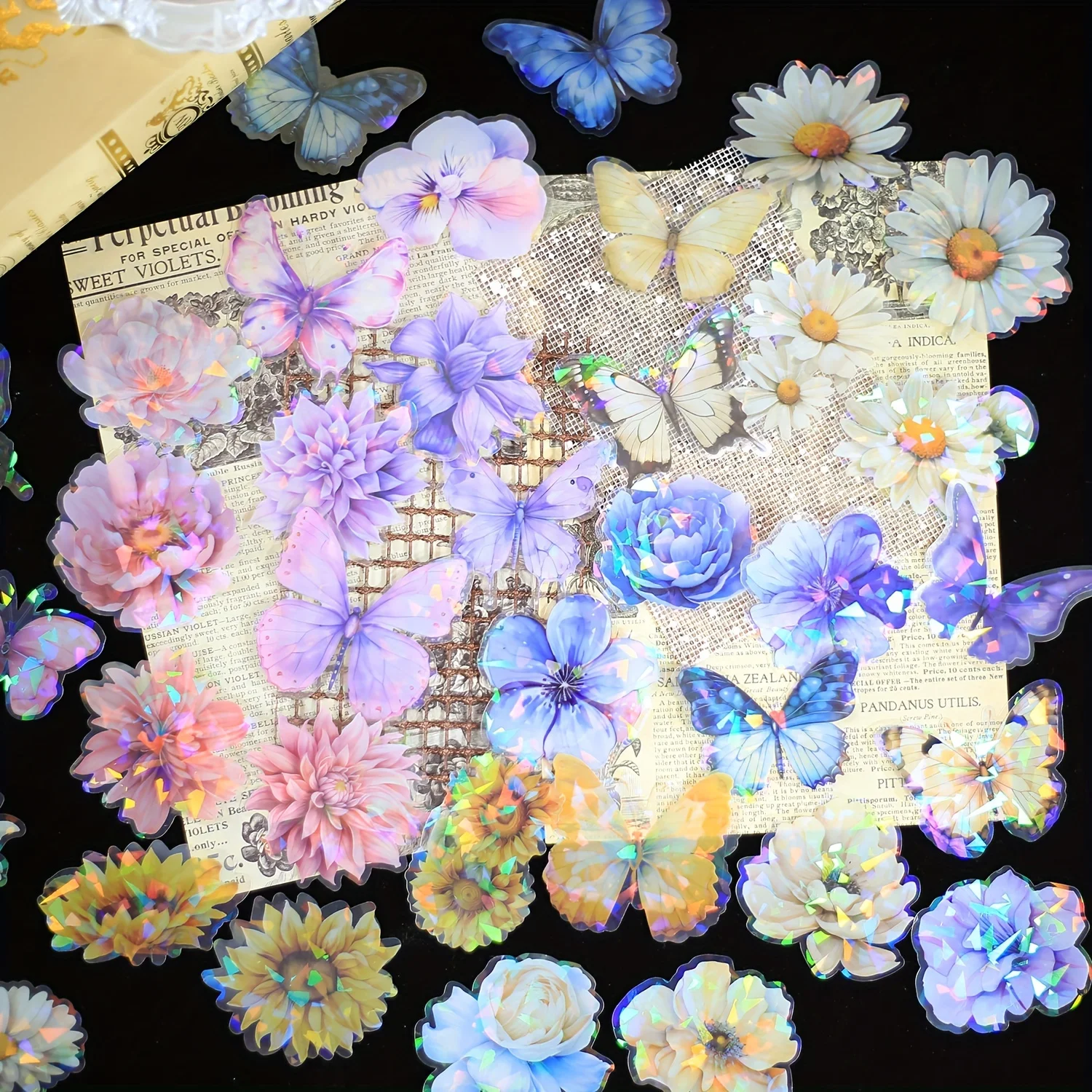 60 Stück Blumenaufkleber für Journaling, wasserfest, dekorativ, Scrapbooking-Zubehör, Tagebuch, Planer, Kunsthandwerk, Fotoalbum-Dekoration Image