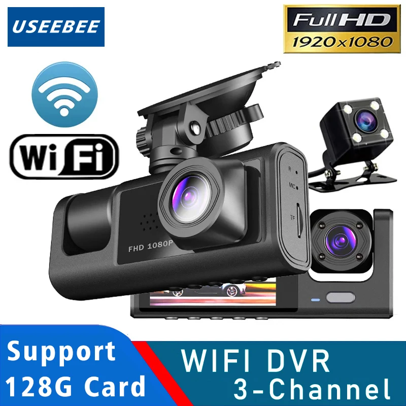 3 Kamera WIFI Dash Cam Kabine Auto Dvr 1080P Innen Fahrzeug Drei Weg Kanal Dvrs Recorder Video Registrator Dashcam Camcorder Image
