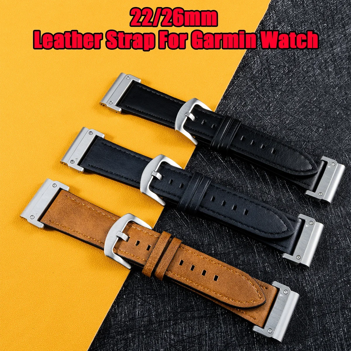 Leather strap For Garmin Watch Fenix 6 6x 7 7x Pro 5 5x Plus 22/26mm QuickFit Sports Bracelet 3HR Forerunner 945 Smartwatch Band Image