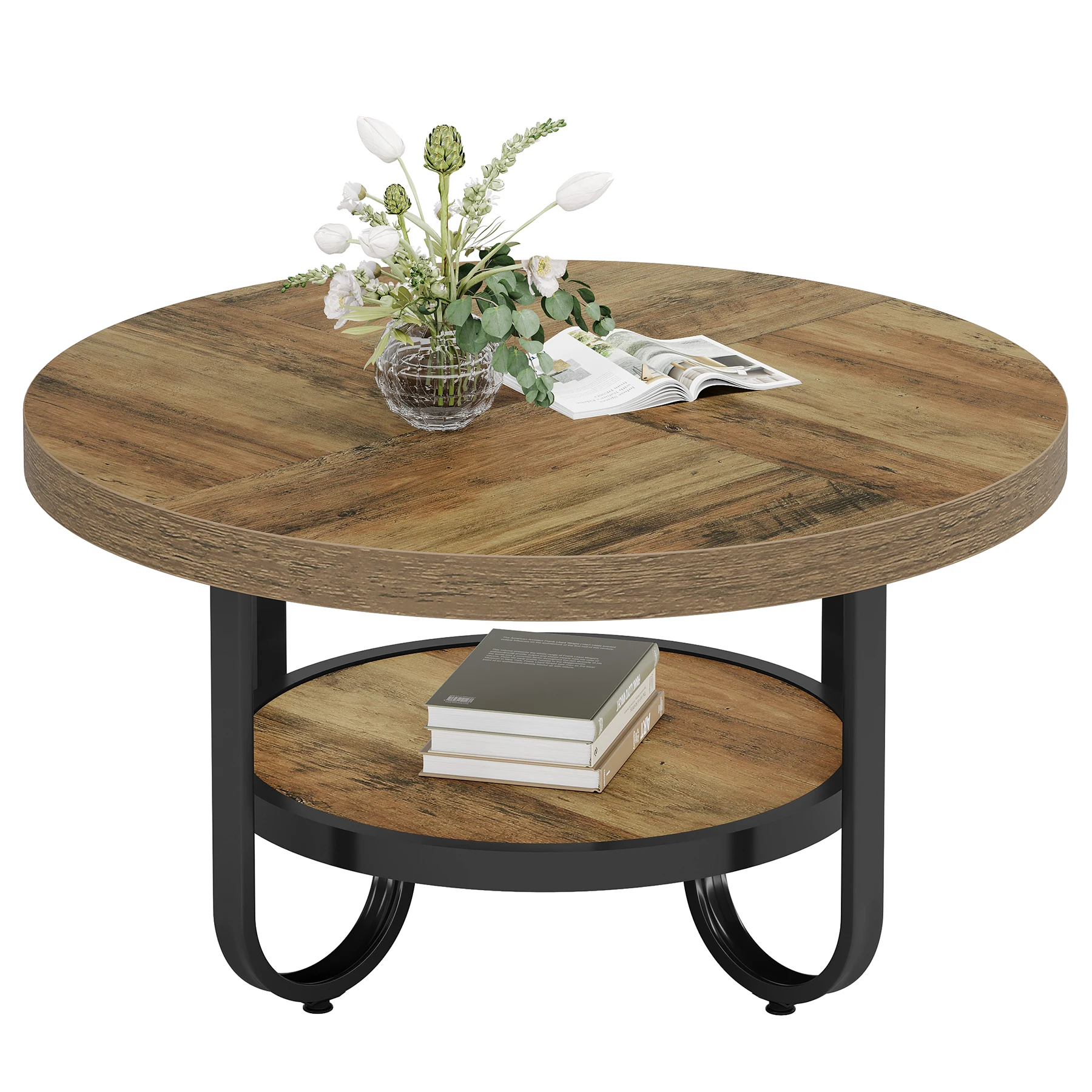 Tribesigns runder Couchtisch für Wohnzimmer, 2-stöckiger Mitteltisch mit Ablagefach, 31,1-Zoll-Industrie-Cocktail-Teetisch mit Image