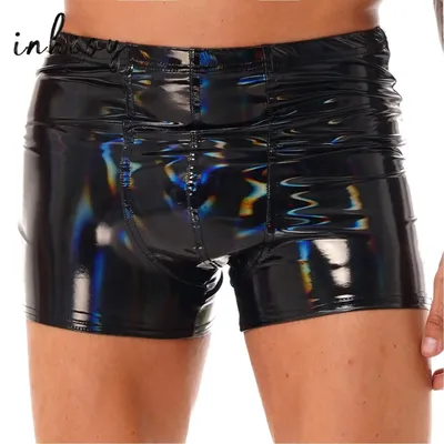 Herren Boxershorts Wet Look Lackleder Hotpants Unterwäsche Unterhose Shorts Nachtclub Party Performance Kostüm Clubwear Image