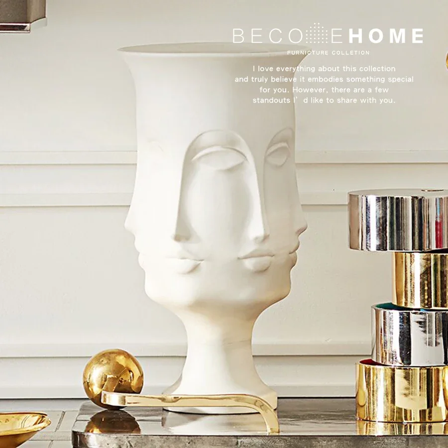 Nordische moderne weiße Gesicht Design Keramik Vase Dekoration nach Hause Luxus ästhetische kreative Figuren lustige Geschenke Blumentopf Interieur Image