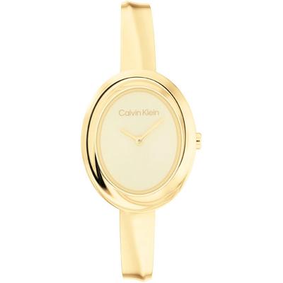 Quarzuhr CALVIN KLEIN "TWISTED BEZEL BANGLE", gold (goldfarben), Armbanduhren, Damen, Armbanduhr, Damenuhr, Edelstahlarmband, analog Image