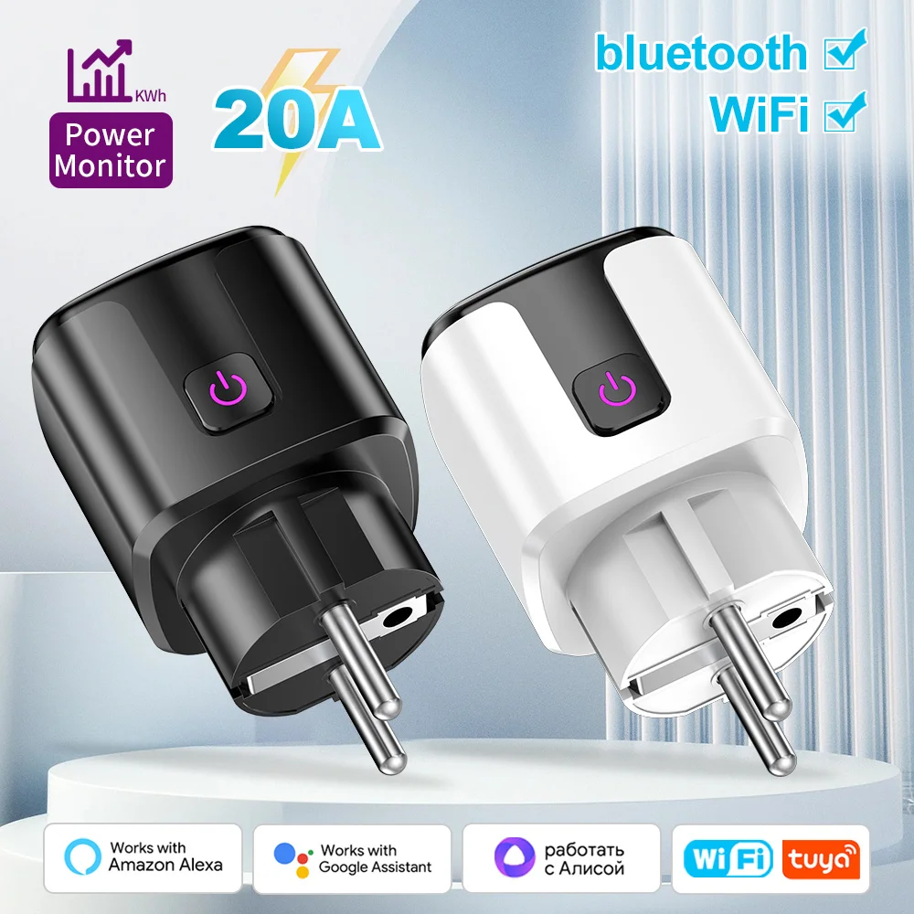 Tuya Wifi/Bluetooth Smart Steckdose EU 20A Smart Stecker Mit Power Überwachung Sprachsteuerung Unterstützung Google Assistent Alexa Alice Image