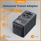 TESSAN – adaptateur de prise International 140W, adaptateur de voyage GaN avec prise universelle, 1 USB A 3 Type C, chargeur rapide pour EU/UK/USA/AUS