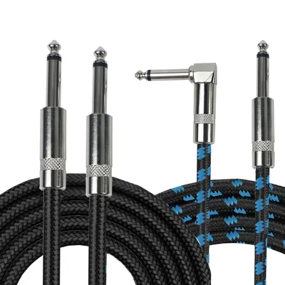Electric Guitar Cable Braided 1/4" 6.35mm TS Jack 90 Degree Audio Mono Cable Bass Electric Box Audio