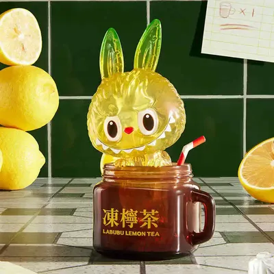 Original Labubu Lemon Tea Figure Trendy Toys Cute Action Figure Hanging Card Collectible Model