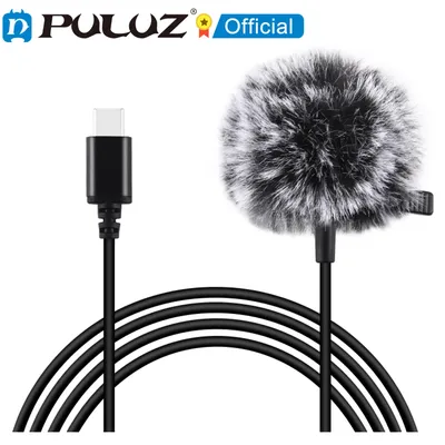 PULUZ 1.5m 3.5mm / Type C Jack Lavalier Wired Condenser Recording Microphone for iPhone Huawei
