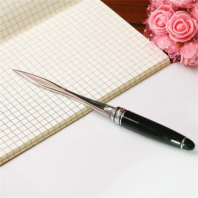 1 Pcs Stainless Steel Letter Opener Full Length Approx 160mm Black Handle Office School Cutting