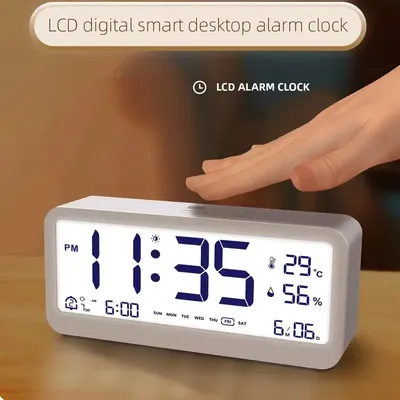 1pc LCD Electronic Alarm Clock Students Mute Temperature Humidity Calendar Digital Clock Snooze