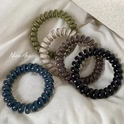 5pcs Set Telephone Cord Scrunchies Spiral Hair Ties Gradient Color Checkered Print Phone Cord